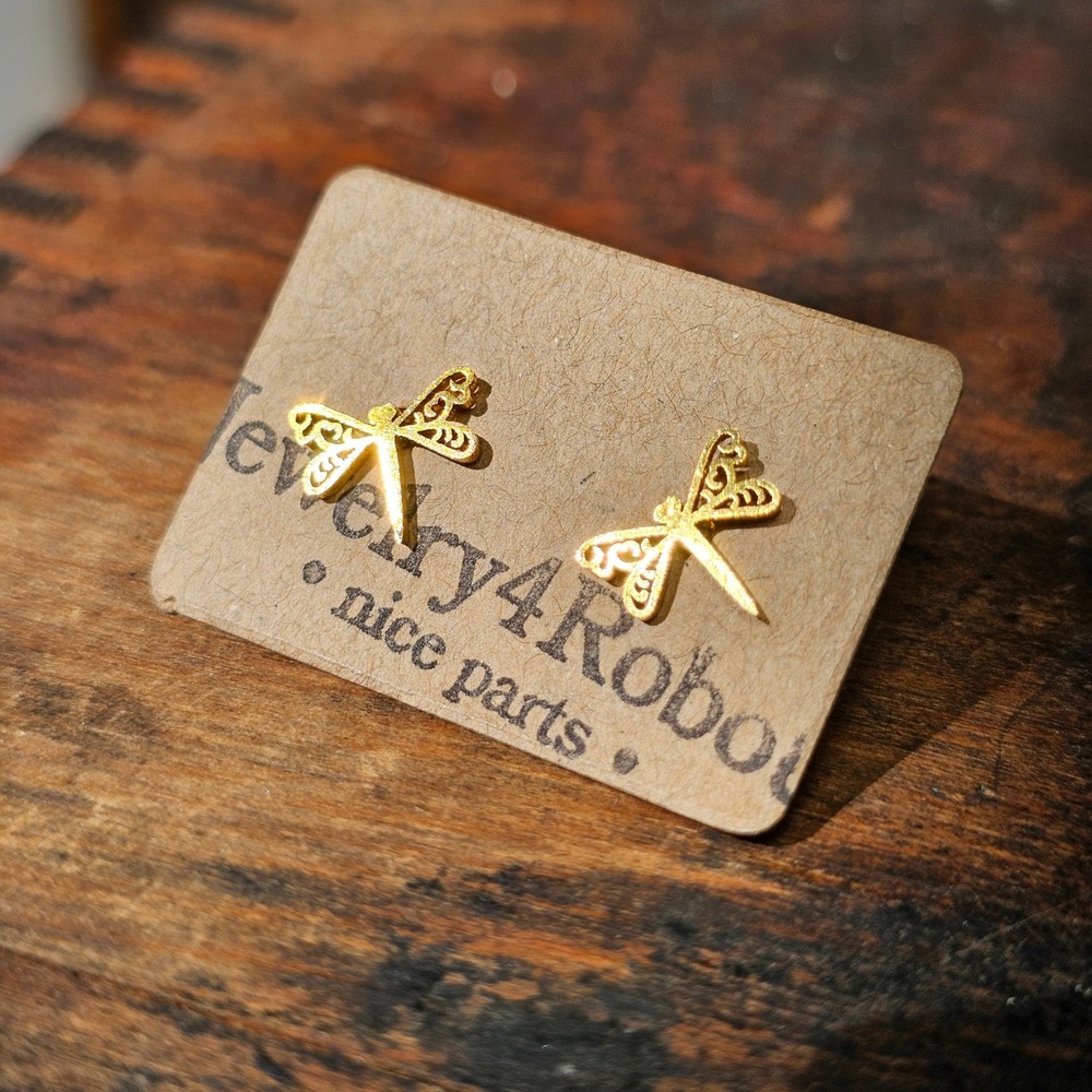 Gold Dragonfly Filigree Stud Earrings Women OS Stainless Steel Minimalist